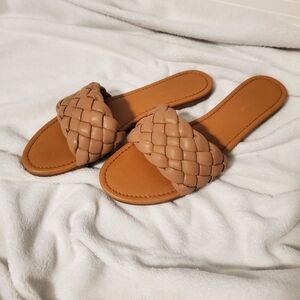 Sandals, braded slides, tan, size 9.5